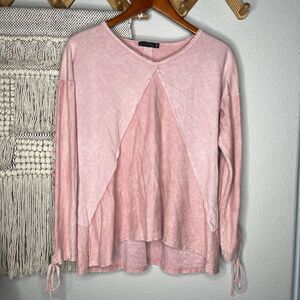 Pink Long Sleeve Lace Up Top